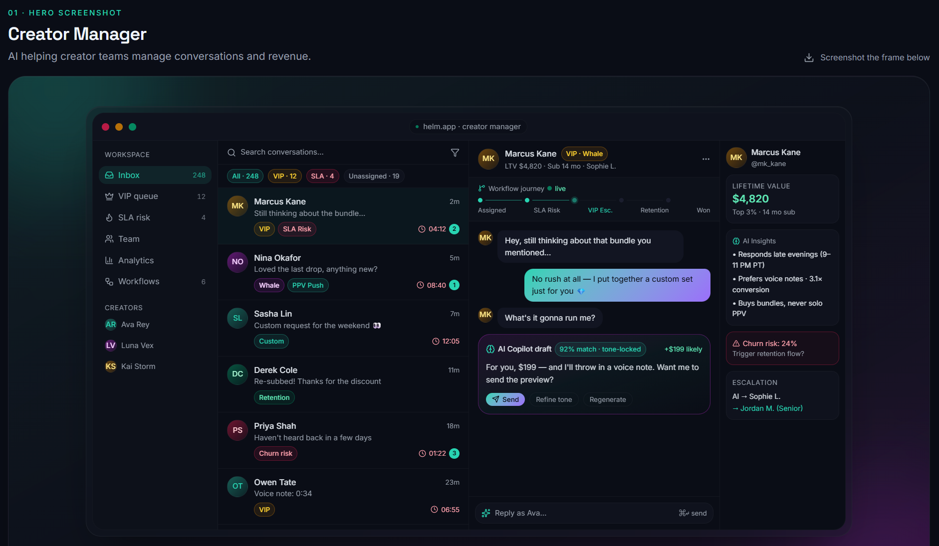HelmOne™ — Creator Manager Dashboard